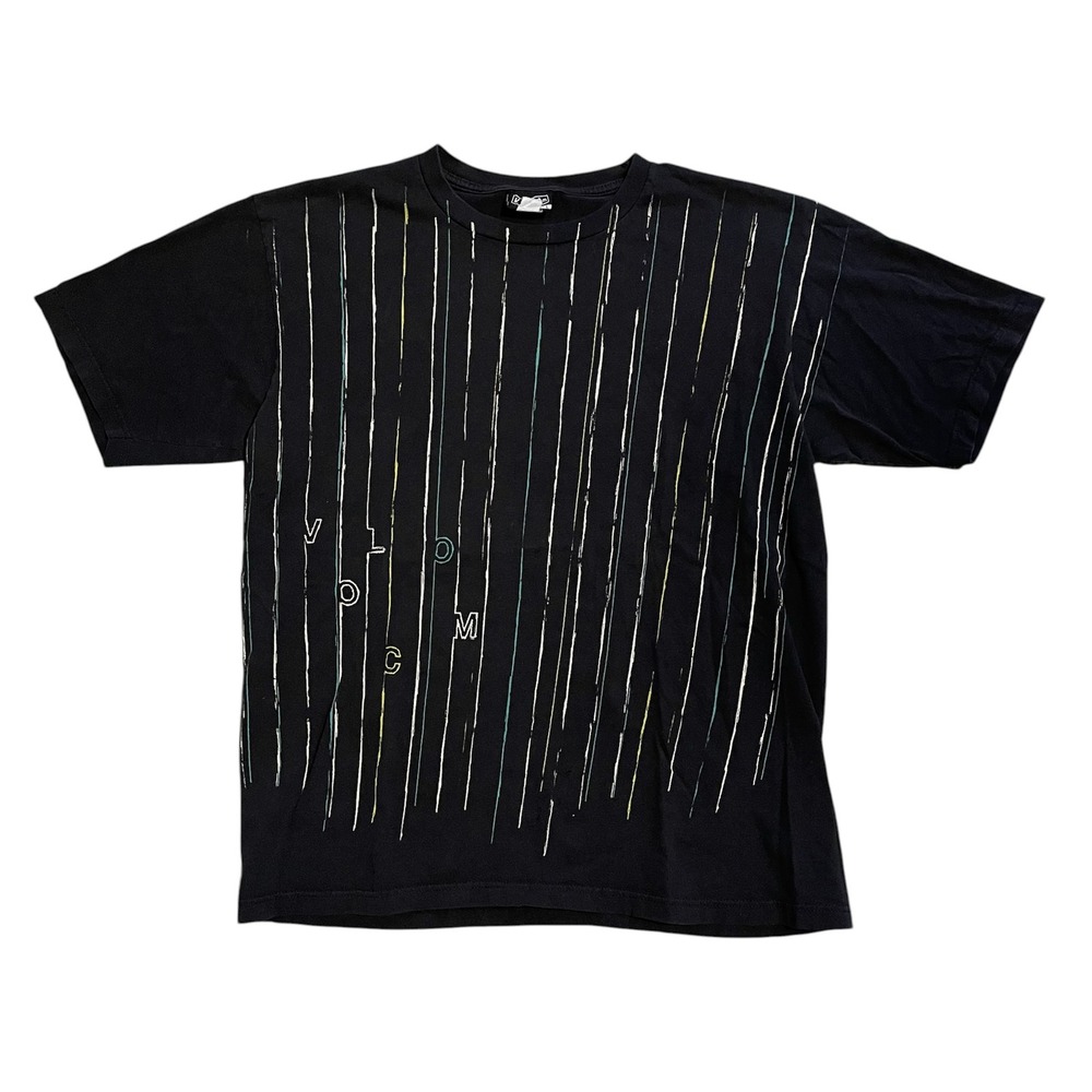 Volcom Mens Black Vertical Stripe Graphic T-Shirt Large Short Sleeve Skate Tee